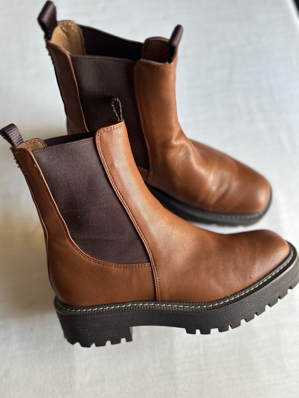 Sam Edelman Laguna Waterproof Chelsea Boots in Tawny Brown Leather | Women’s 7.5